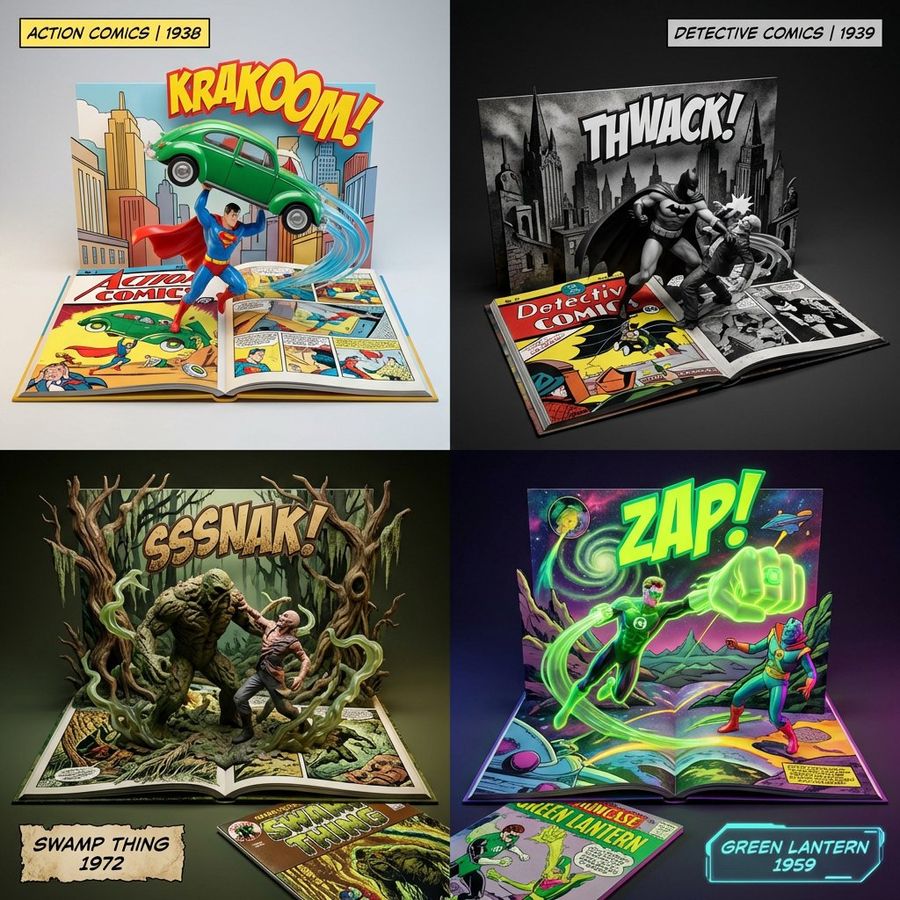 3d Diorama Of Comic Book Covers And Toys — Nano Banana Pro image prompt example