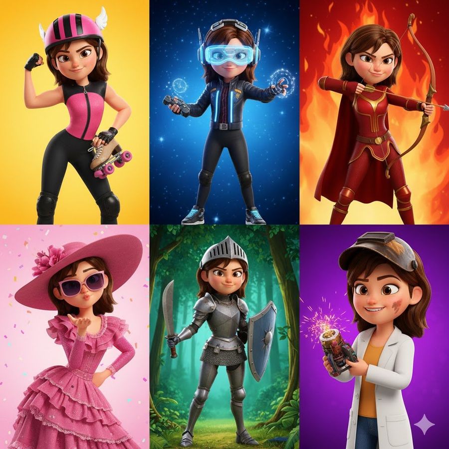 3d Pixar Style Animated Character Grid Prompt — Nano Banana Pro image prompt example