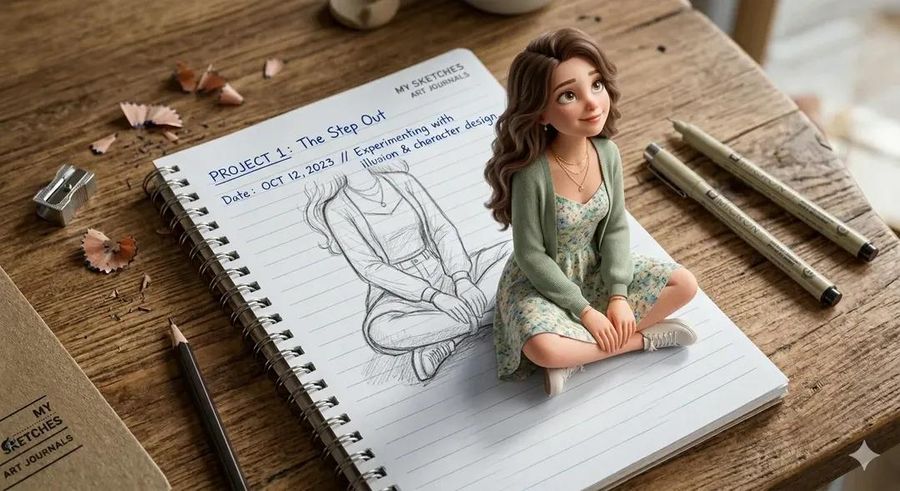3d Pop Out Illusion Artwork Of A Girl From A Notebook — Nano Banana Pro image prompt example