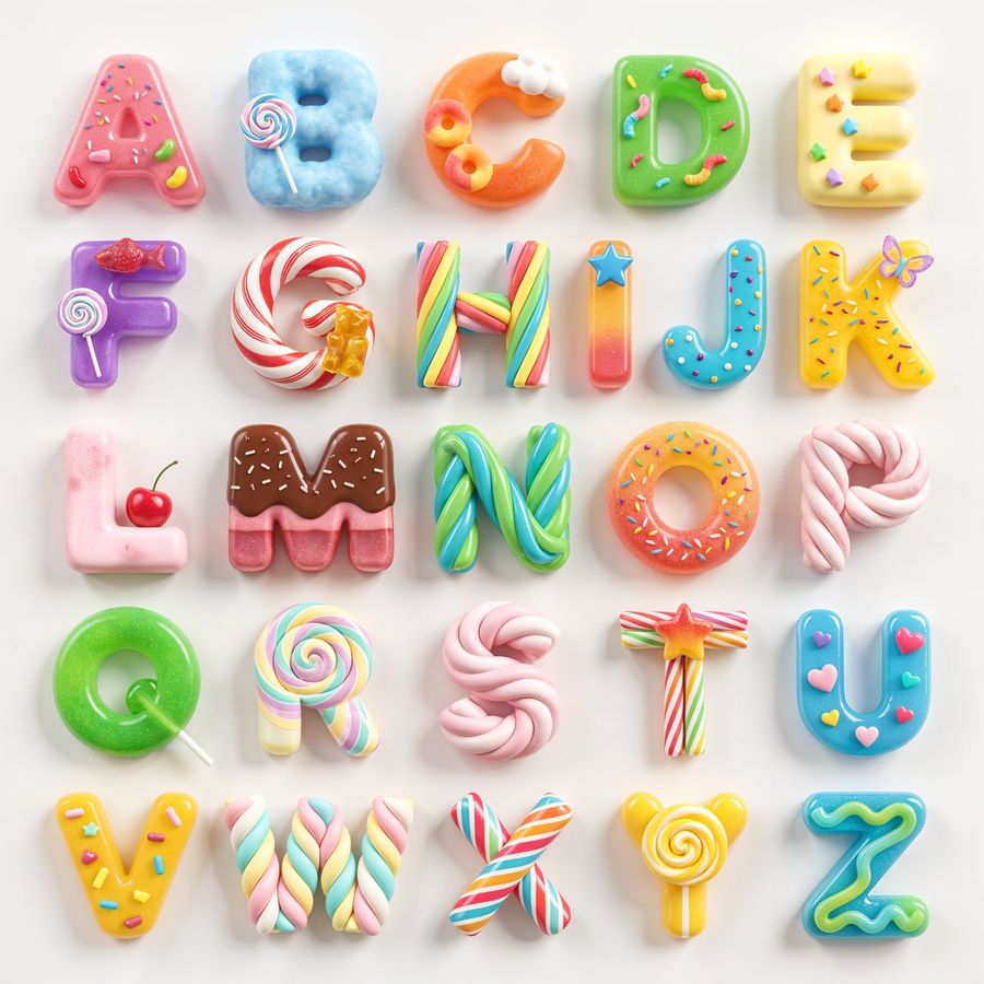 3d Squishy Candy Alphabet — Nano Banana Pro image prompt example