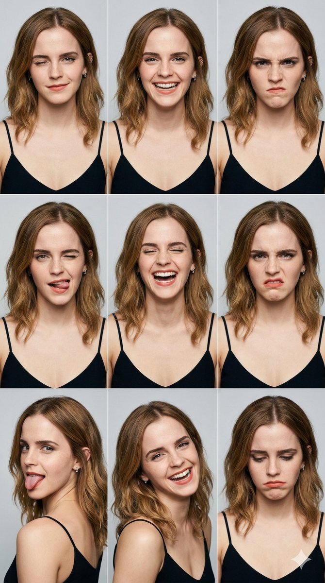 3x3 Grid Portrait Photos With Differentiated Expressions — Nano Banana Pro image prompt example