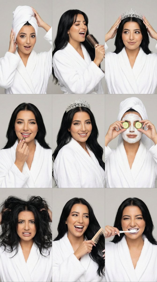 3x3 Photorealistic Beauty Photoshoot Grid With Identity Lock — Nano Banana Pro image prompt example