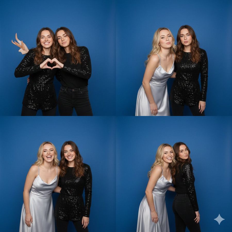 4 Panel Photo Booth Collage Of Two Women — Nano Banana Pro image prompt example