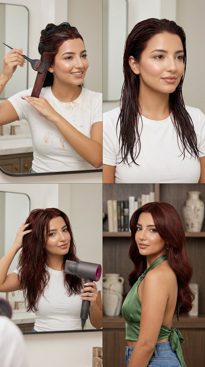 4 Step Deep Auburn Hair Dye Transformation Grid Prompt For Nano Banana 2 — Nano Banana Pro image prompt example