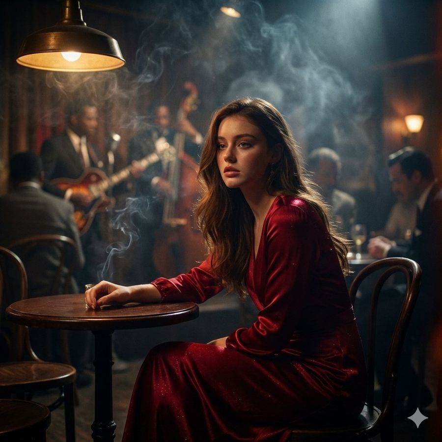 Moody, Square-format 1:1 Cinematic Shot of a Beautiful Woman — Nano Banana Pro image prompt example
