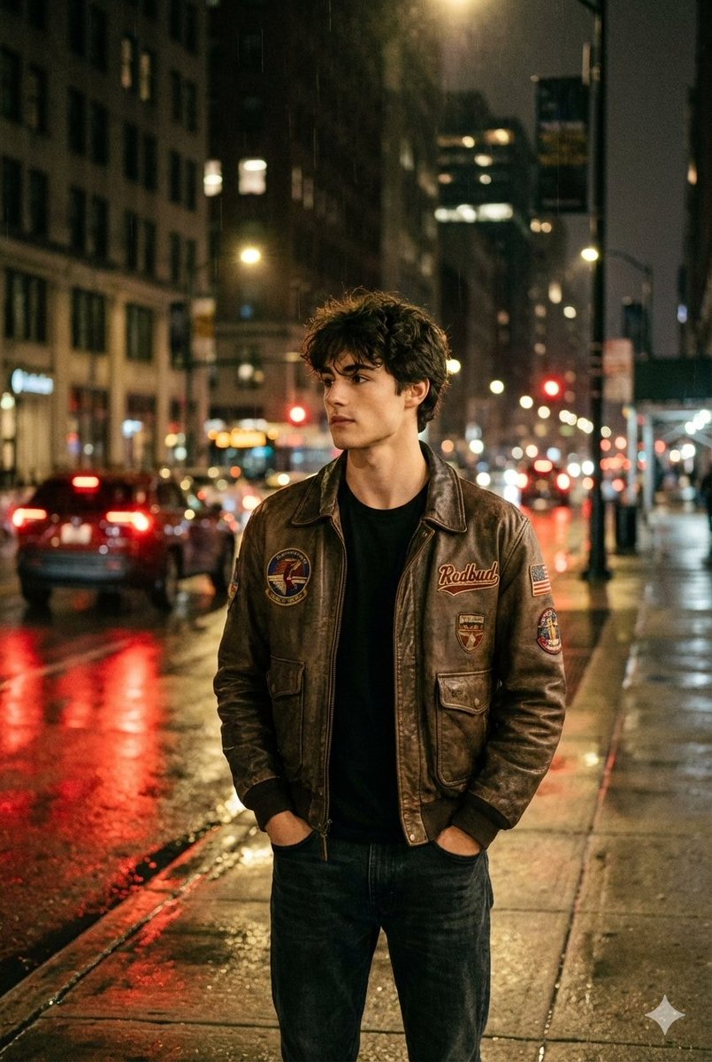 Vertical Nighttime Street Photograph of a Young Man, Use My Reference — Nano Banana Pro image prompt example