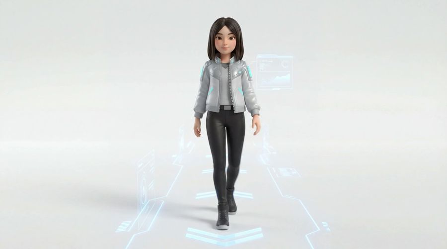 Mia Medium Shot of the 3D Character Gently Reaching Out to Turn Off — Nano Banana Pro image prompt example