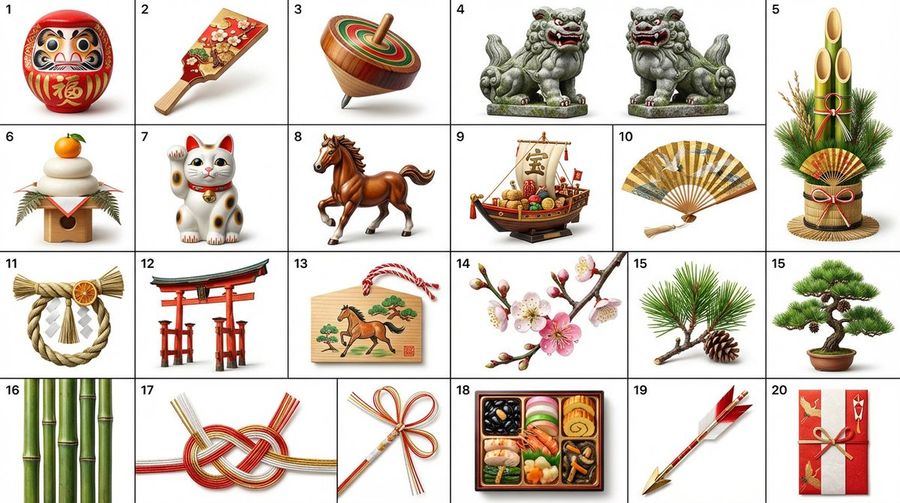Icons in a Kirie (Paper-cutting) Style Featuring Japanese New Year — Nano Banana Pro image prompt example