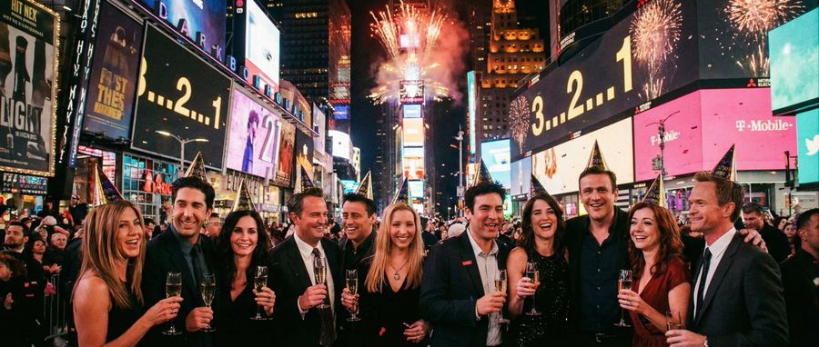 Friends × How I Met Your Mother × Times Square — Nano Banana Pro image prompt example