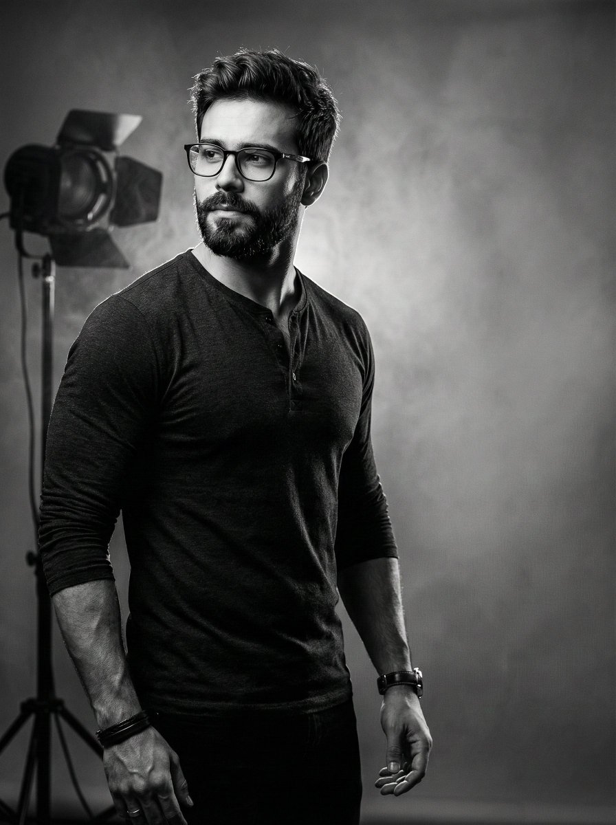 High-contrast Cinematic Black-and-white Studio Portrait of a Man — generated with Nano Banana Pro