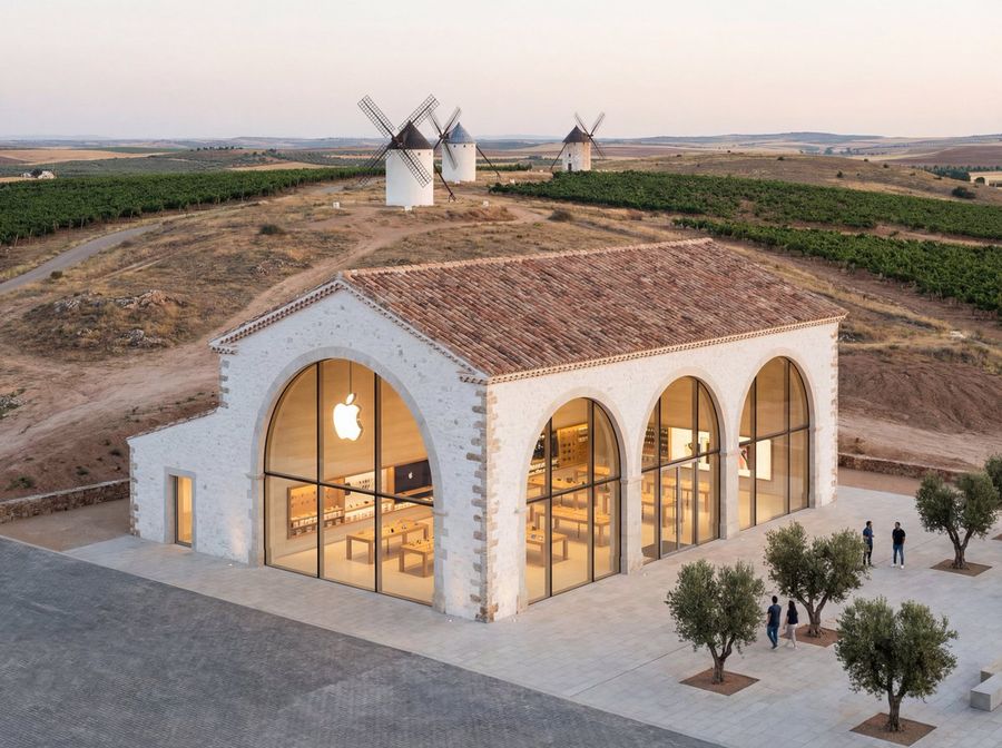 Apple Store in the Middle of La Mancha, Spain — Nano Banana Pro image prompt example