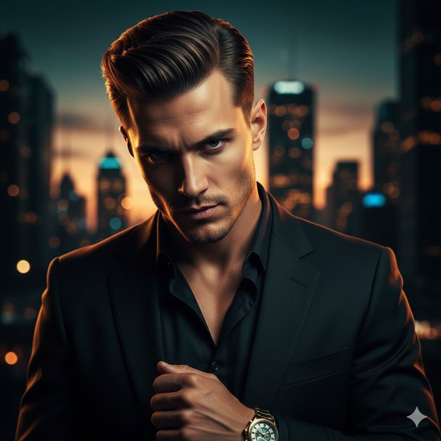 Modern Pompadour, Perfectly Groomed and Slicked Back — Nano Banana Pro image prompt example