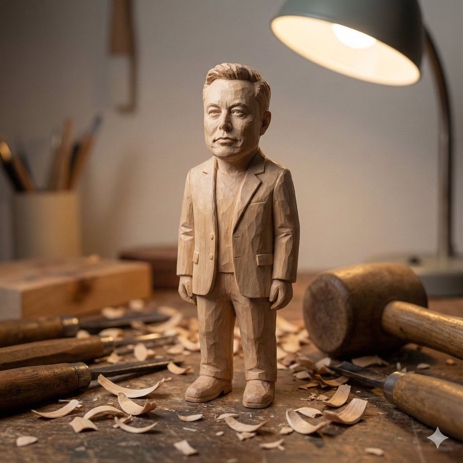 Hand-carved Wooden Miniature Figure of [NAME], Shaped with Visible — Nano Banana Pro image prompt example