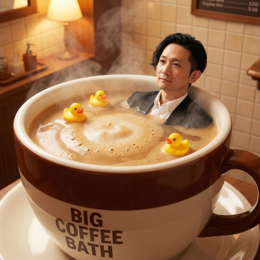 Taking a Bath in a Giant Coffee Cup — Nano Banana Pro image prompt example