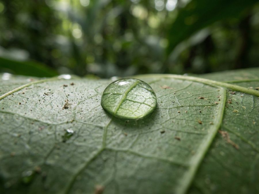 Single Water Droplet Resting on a Rainforest Leaf — Nano Banana Pro image prompt example