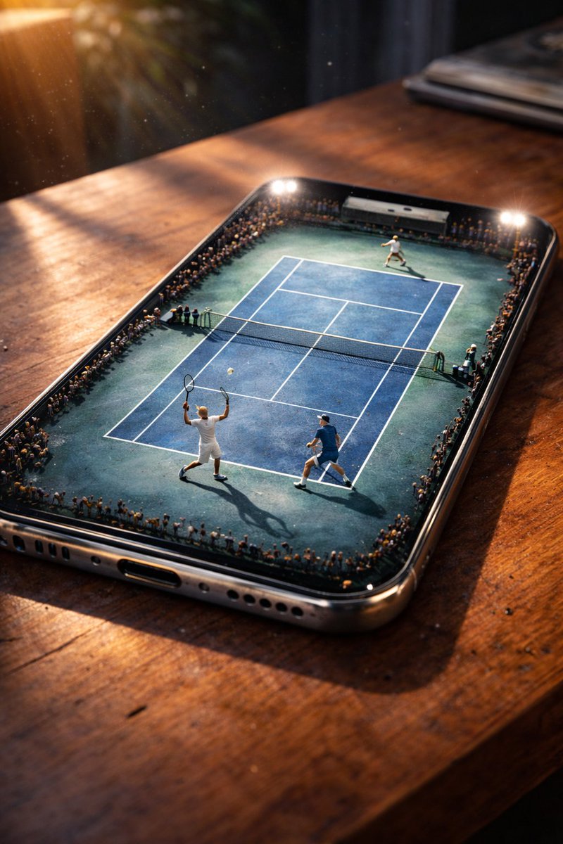 Phone Screen Transformed Into a Professional Tennis Court — Nano Banana Pro image prompt example