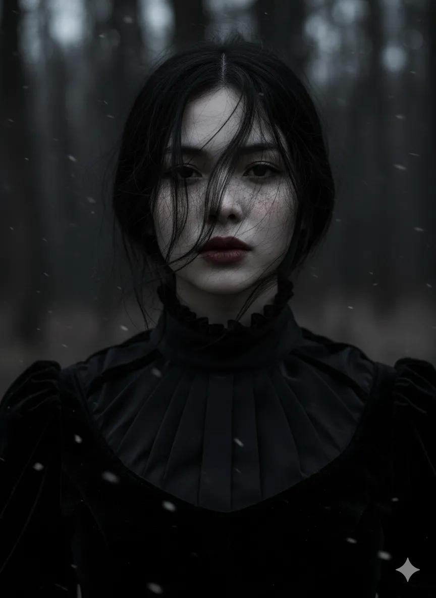 Woman with a Mysterious Gothic Ethereal Appearance — Nano Banana Pro image prompt example