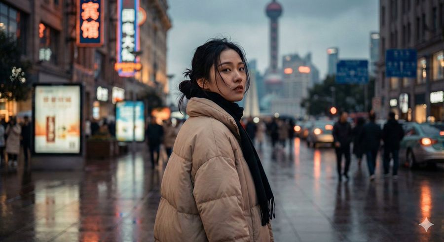 Young Chinese Woman in Her Late Teens to Early Twenties, Looking Back — Nano Banana Pro image prompt example