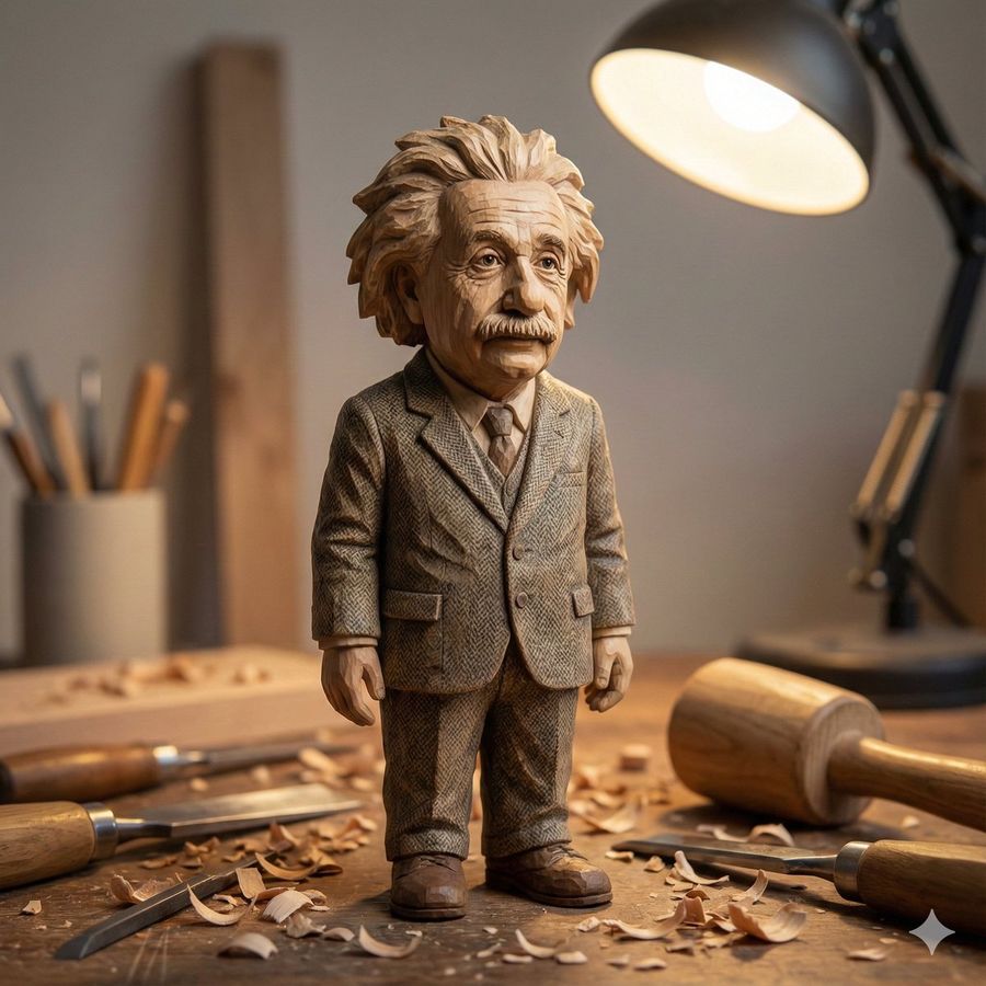 Hand-carved Wooden Miniature Figure of [NAME], Shaped with Visible — Nano Banana Pro image prompt example