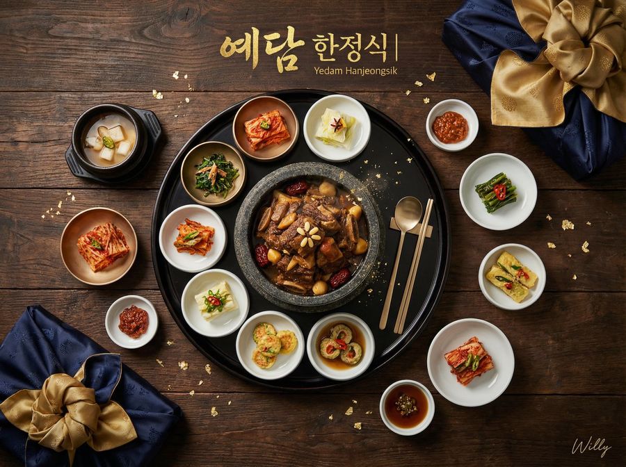 Luxury Korean Hanjeongsik (Full Course Meal) Advertisement, SNS Feed — Nano Banana Pro image prompt example