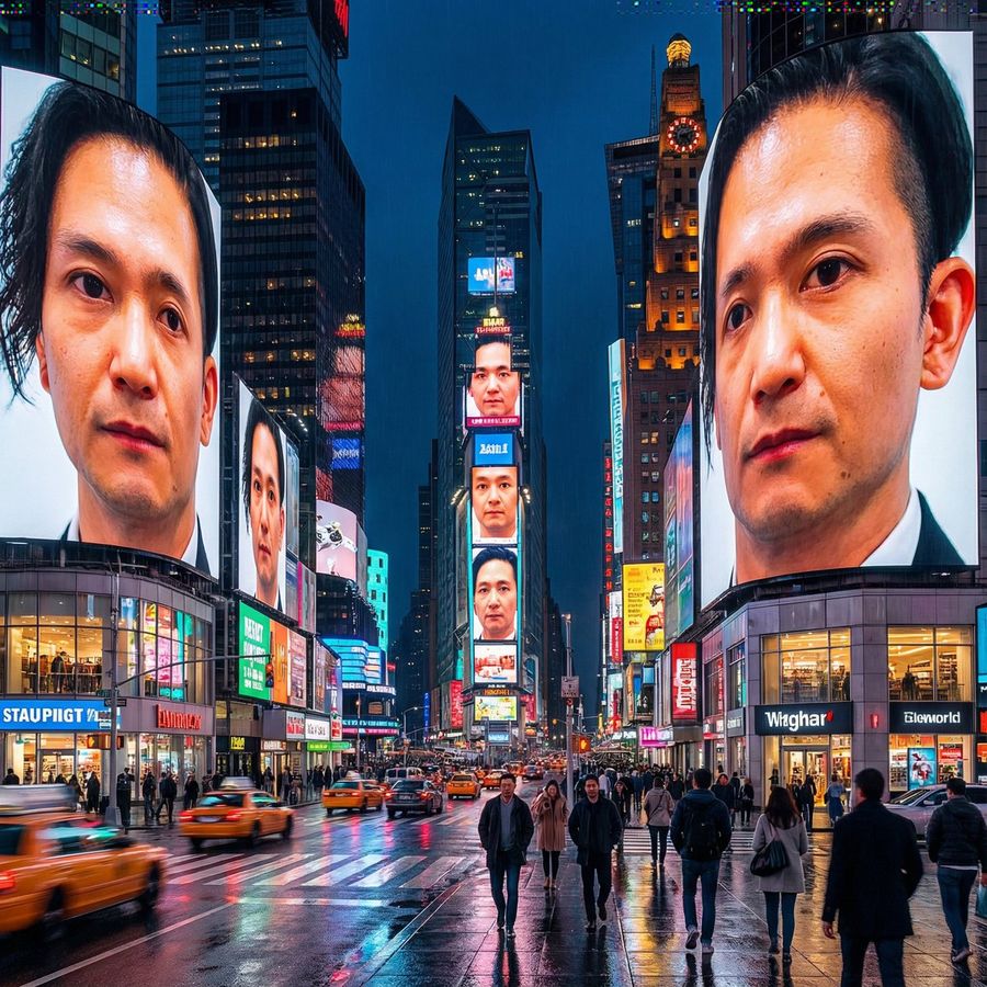 All the Large Advertising Billboards in the City Are "Close-ups — Nano Banana Pro image prompt example