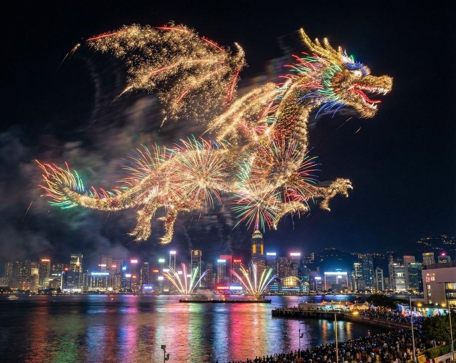 Fireworks Form the Shape of [SUBJECT] in the Night Sky Above — Nano Banana Pro image prompt example