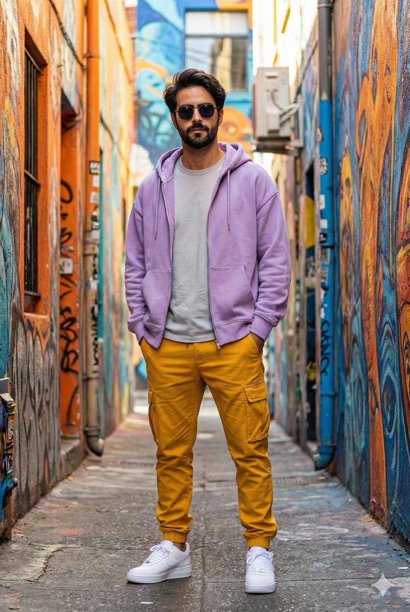 Full-body Shot of a Stylish Young Asian Man Standing in a Colorful — Nano Banana Pro image prompt example