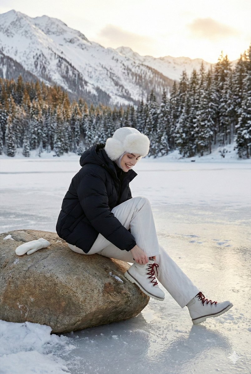 High-fashion Winter Editorial Portrait of a Young Woman Sitting — Nano Banana Pro image prompt example
