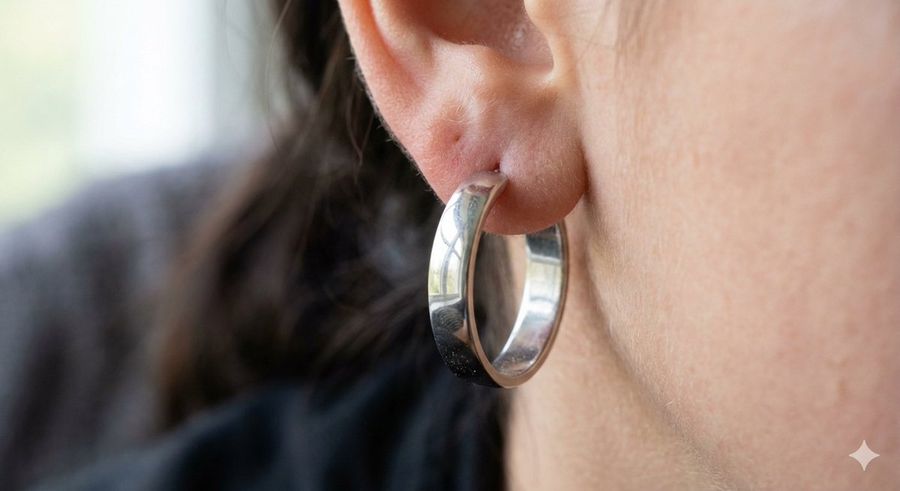 Realistic Macro Photograph of a Woman’S Ear Wearing a Circular — Nano Banana Pro image prompt example