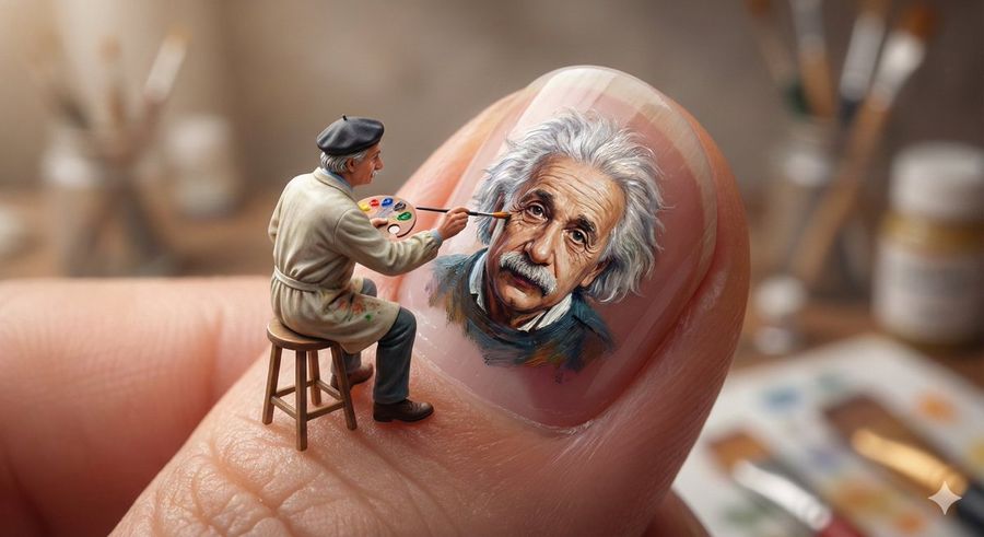 Close-up, Hyper-realistic Photograph of a Tiny Artist Sitting — Nano Banana Pro image prompt example