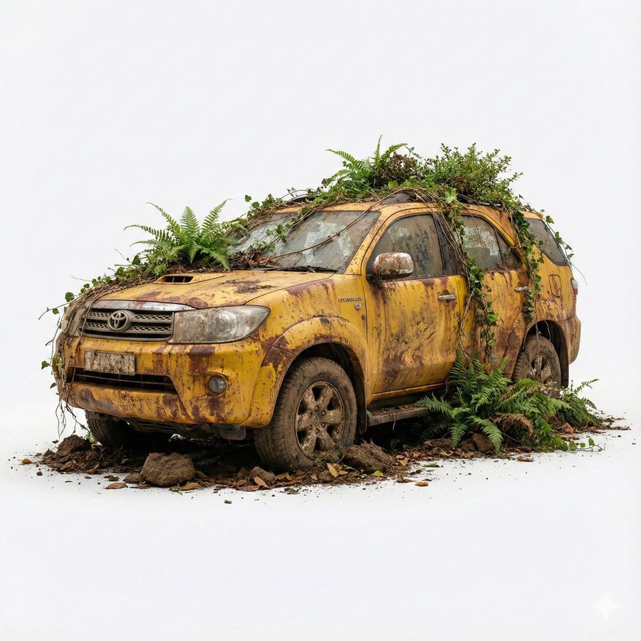 Photorealistic Image of an Abandoned [SUBJECT] in [COLOR], Heavily — Nano Banana Pro image prompt example