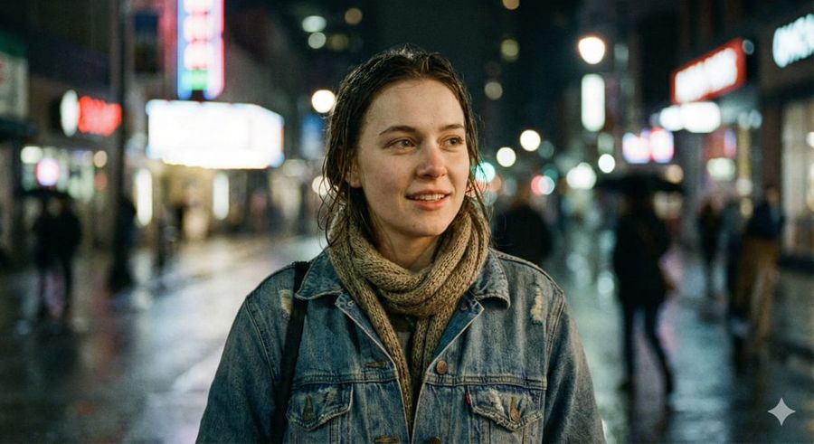 Ultra-realistic Cinematic Street Portrait of a Young Woman, Natural — Nano Banana Pro image prompt example