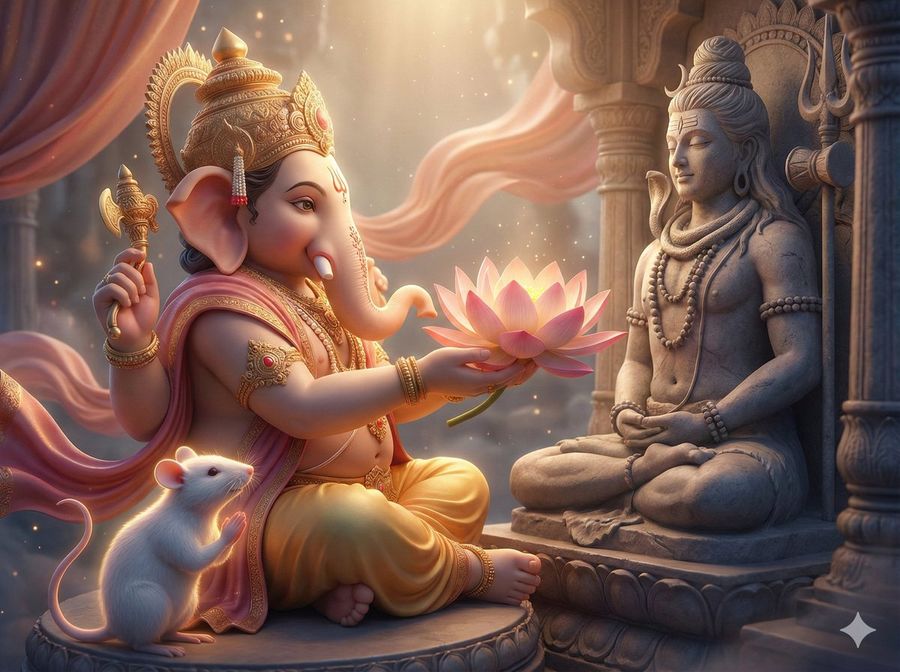 3D Image of Sitting God Ganesh Is Worshipping Statue of God Mahadev — Nano Banana Pro image prompt example