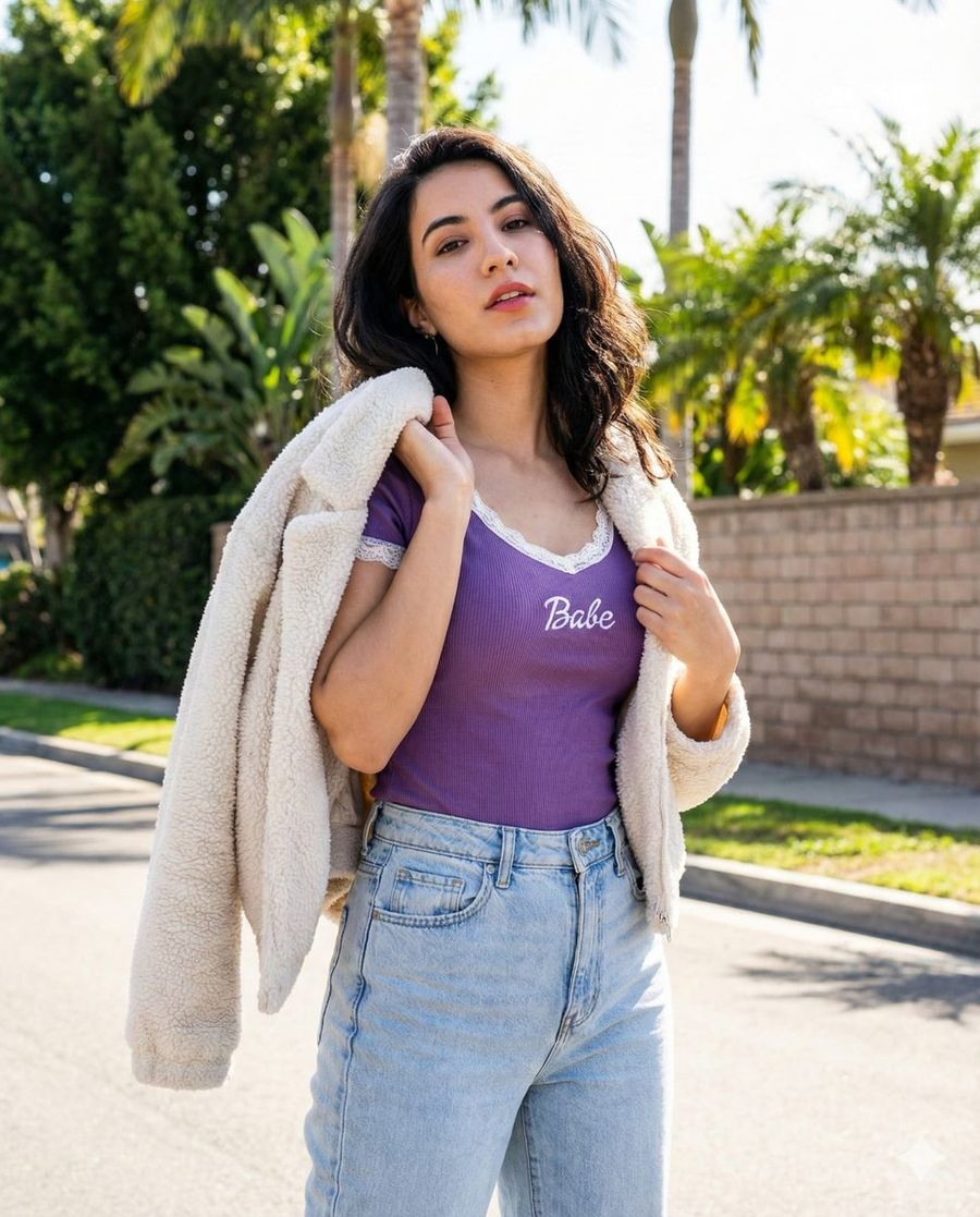 4:5 Vertical Street Portrait of a Young Woman with Confident Allure — Nano Banana Pro image prompt example