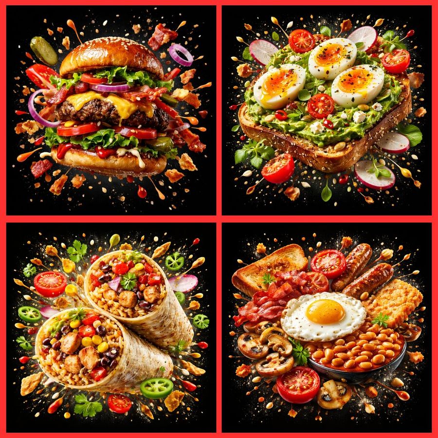 Premium, Studio Food Poster of Sushi, Bursting Style at the Viewer — Nano Banana Pro image prompt example