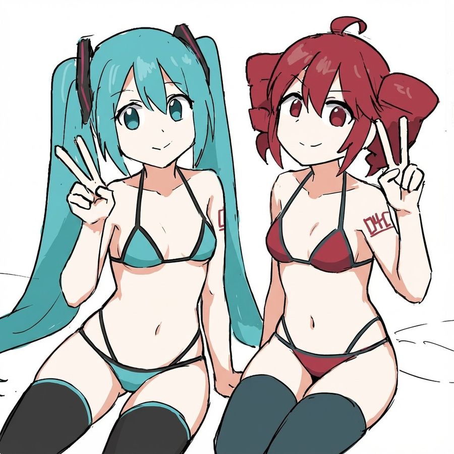 Female Anime Characters in Same Position Wearing a Bikini — Nano Banana Pro image prompt example