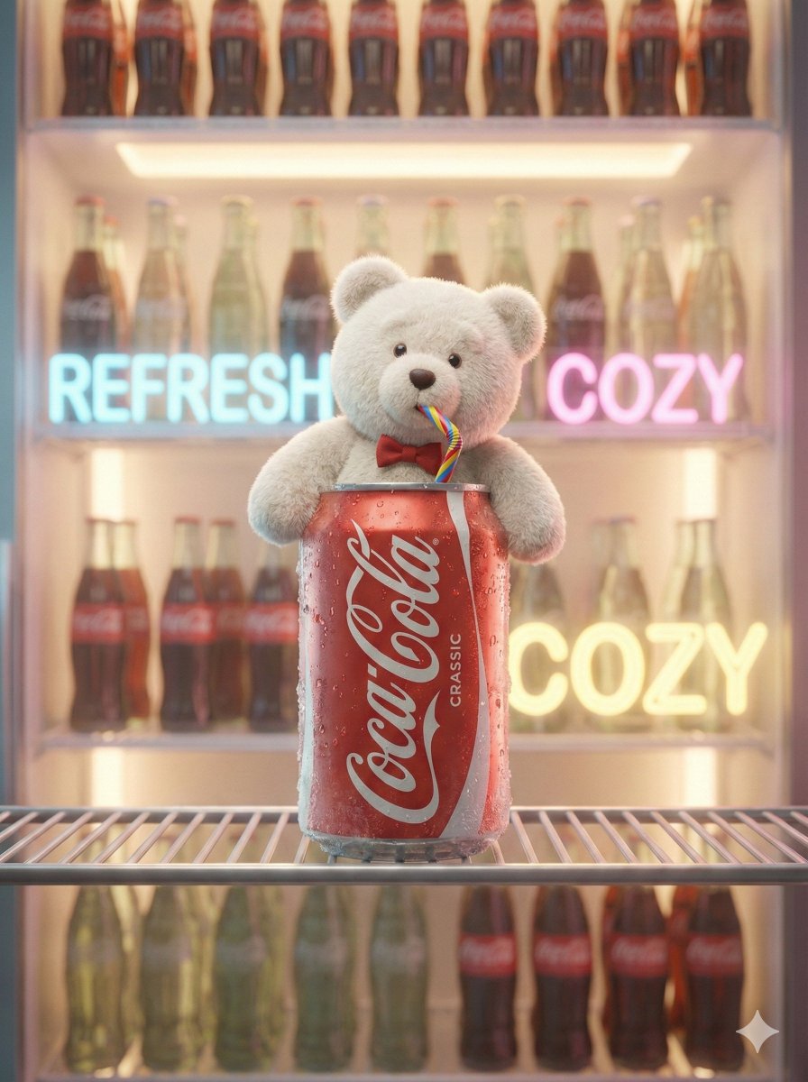 Cute, Cinematic Brand Fantasy Scene Featuring a Fluffy White Teddy — Nano Banana Pro image prompt example