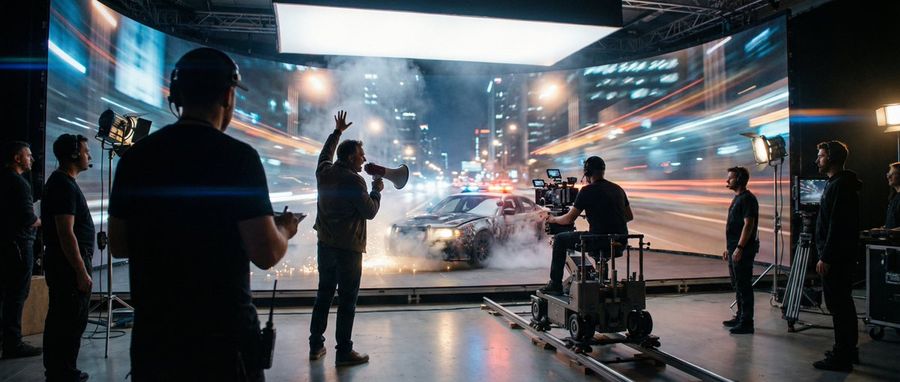 Wide Cinematic Shot of a Soccer Commercial Professional Film Set — Nano Banana Pro image prompt example