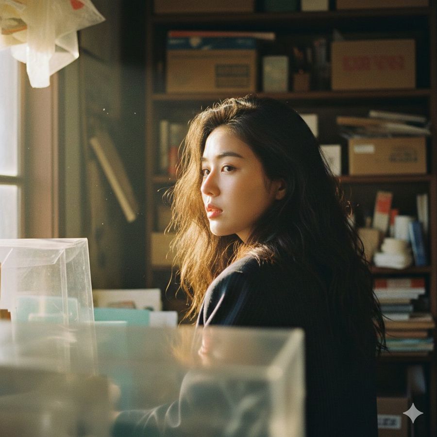 Young East Asian Woman, Positioned in Profile Turning to Look Back — Nano Banana Pro image prompt example
