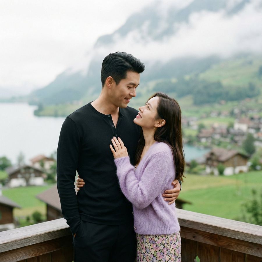 Romantic Asian Couple in an Intimate Embrace at a Scenic Lakeside — Nano Banana Pro image prompt example