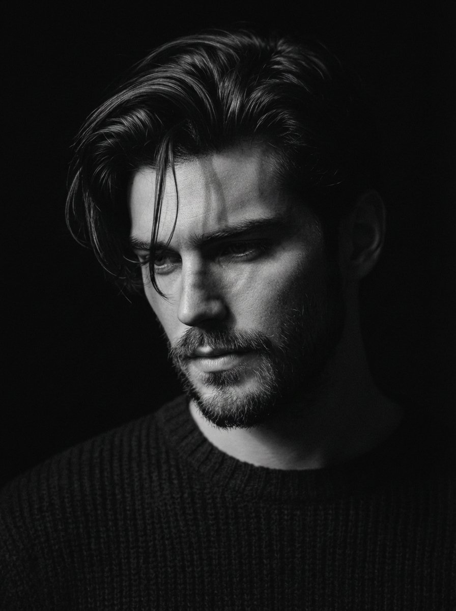Close-up Black and White Portrait of a Man Use Image Face Reference — Nano Banana Pro image prompt example