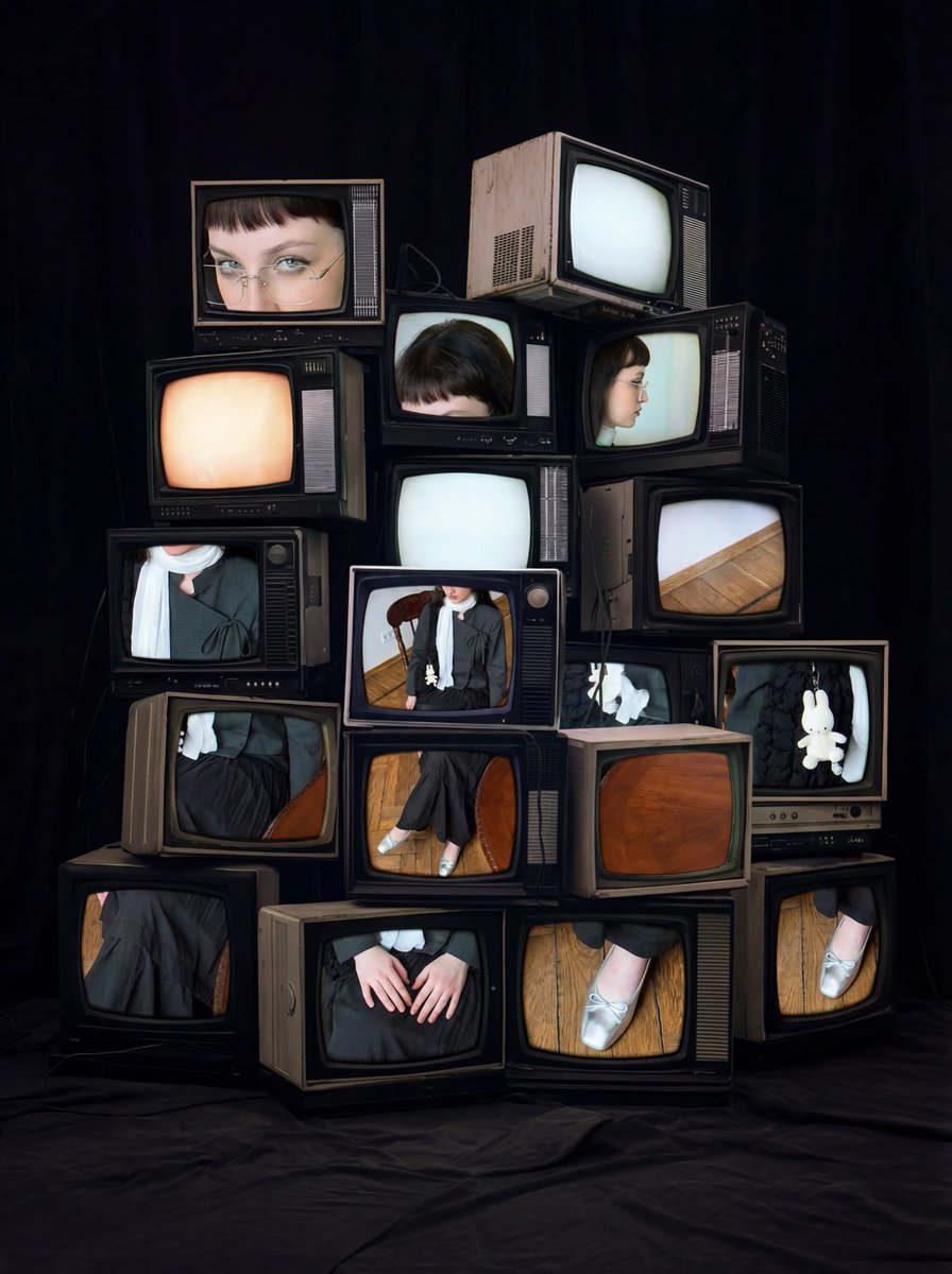 Stack Several Vintage CRT TVs in a Dark Room — Nano Banana Pro image prompt example