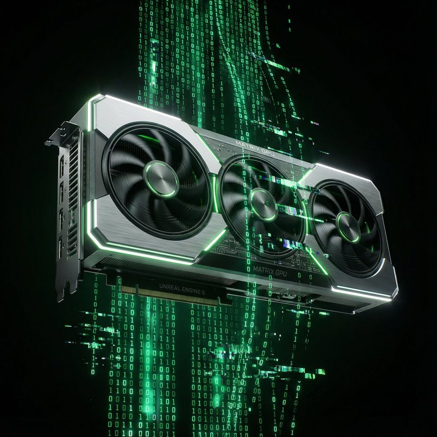 [PRODUCT] Floating in a Digital Void, Surrounded by Cascading Emerald — Nano Banana Pro image prompt example