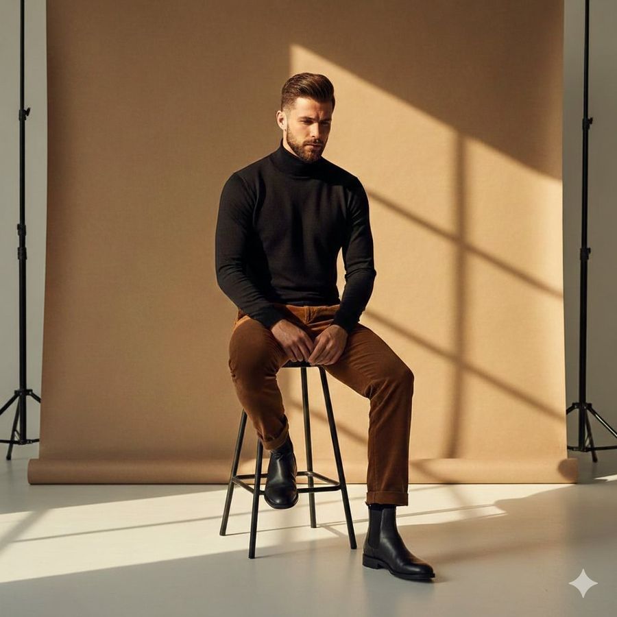 High-fashion Cinematic Portrait of a Man with a Groomed Beard — Nano Banana Pro image prompt example