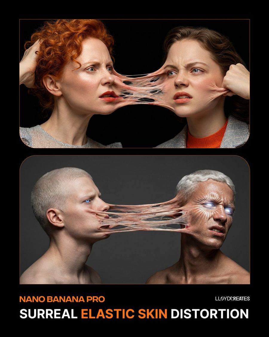 Two Faces Connected by Extreme Elastic Tension, Struggling to Separate — generated with Nano Banana Pro