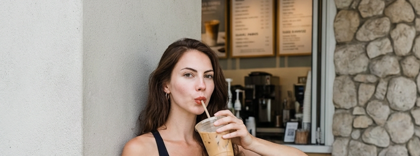 Photorealistic Lifestyle Photo of a Woman Sitting on a Stone Bench — Nano Banana Pro image prompt example