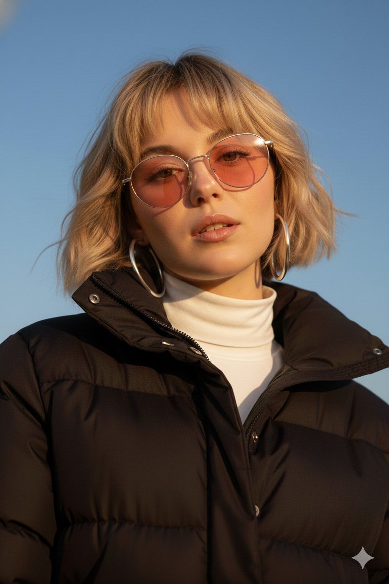 Cinematic Fashion Portrait of a Young Woman with a Short Wavy Bob — Nano Banana Pro image prompt example