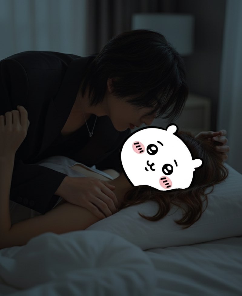 Photo of Ruri Pushing a Woman with a Chiikawa Face Onto a Bed — Nano Banana Pro image prompt example