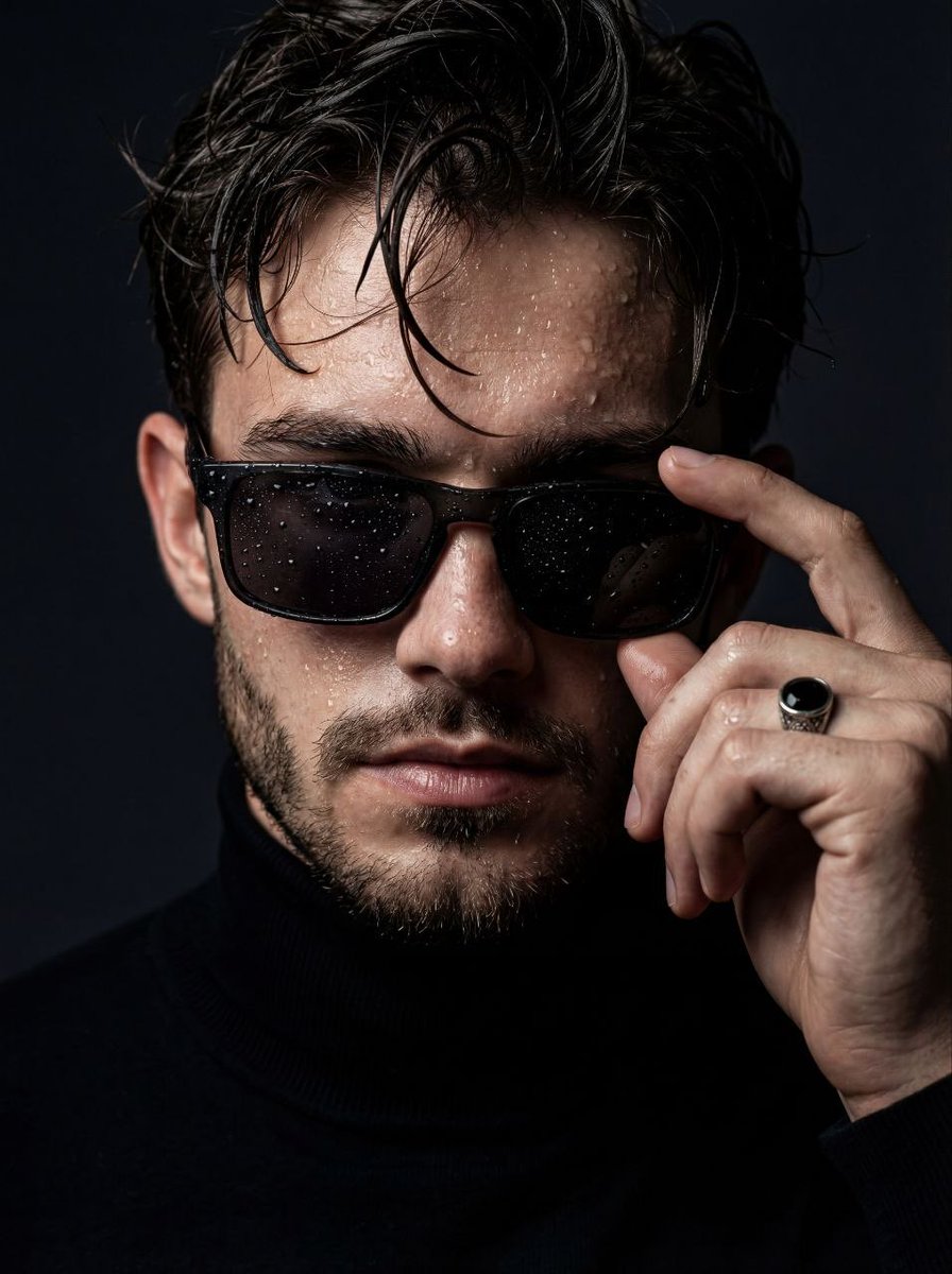 Ultra-realistic Cinematic Close-up Portrait of a Young Man with Wet — Nano Banana Pro image prompt example