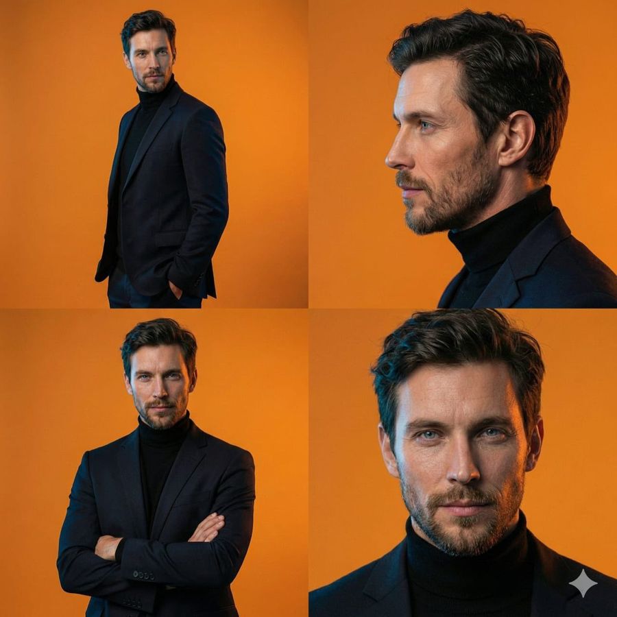Cinematic Close-up Editorial Portrait of a Slim Young Adult Man — Nano Banana Pro image prompt example